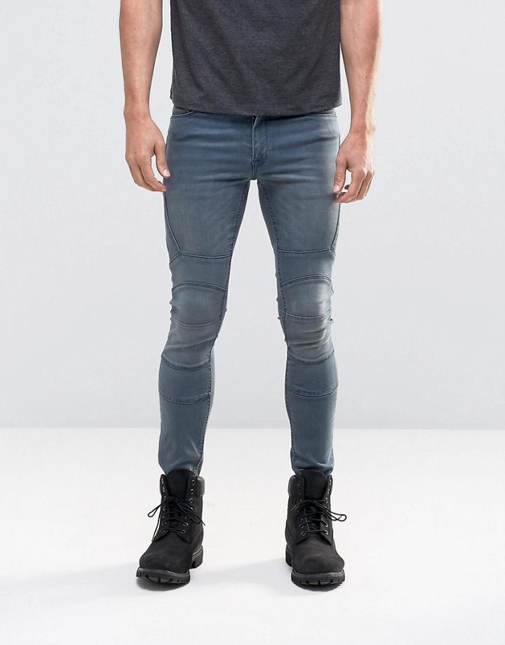 Asos Extreme Super Skinny Jeans In Biker Style With Blue Gray Coating - Blue Gray