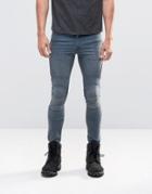 Asos Extreme Super Skinny Jeans In Biker Style With Blue Gray Coating - Blue Gray