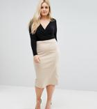 Asos Curve High Waist Longerline Pencil Skirt - Beige