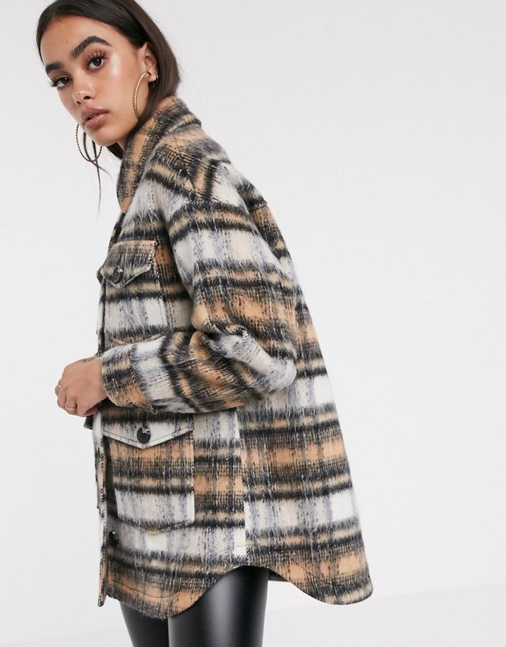 Asos Design Brushed Check Jacket - Multi