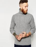 Asos Lambswool Rich Cable Knit Sweater With Turtleneck - Light Gray