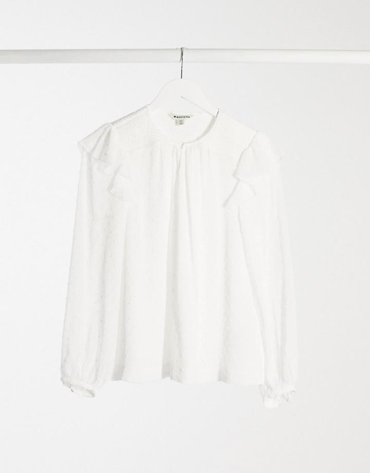 Whistles Sophia Dobby Smocked Top In White-black