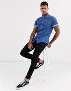 Asos Design Stretch Slim Organic Denim Shirt In Mid Wash - Blue