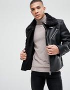 Stradivarius Fleece Lined Aviator Jacket In Black - Black