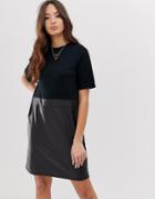 Asos Design Faux Leather Mix Shift Dress - Black