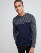 Asos Design Long Sleeve T-shirt With Textured Yoke And Contrast Pocket In Navy - Navy
