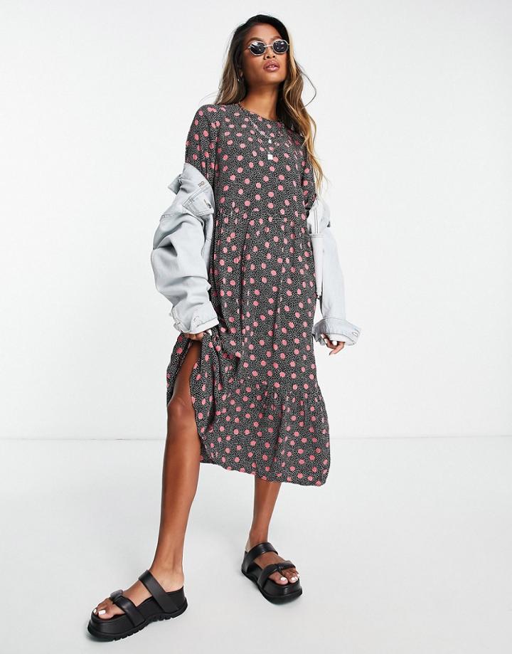 Vero Moda Mini Smock Dress In Pink Dot Print-multi