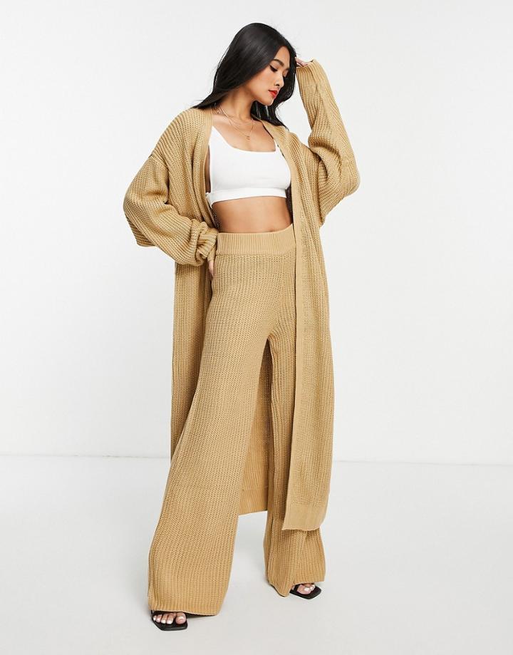 Pretty Lavish Knit Wide Leg Pants In Camel - Part Of A Set-brown