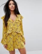 Prettylittlething Floral Ruffle Detail Shift Dress - Yellow