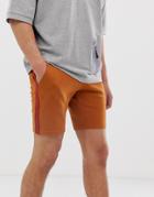 Asos Design Jersey Skinny Shorts With Side Stripe In Dark Orange