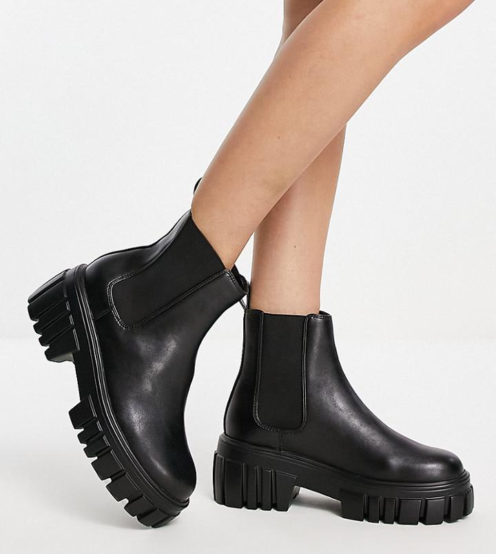 Rule London Exclusive Reed Chunky Chelsea Boots In Black Pu