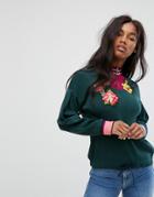 Asos Sweater With Striped High Neck And Floral Embroidery - Multi