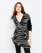 Asos Knitted Tunic In Animal Pattern With Side Splits - Mono