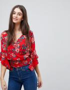 Ax Paris Floral Wrap Crop Top - Red