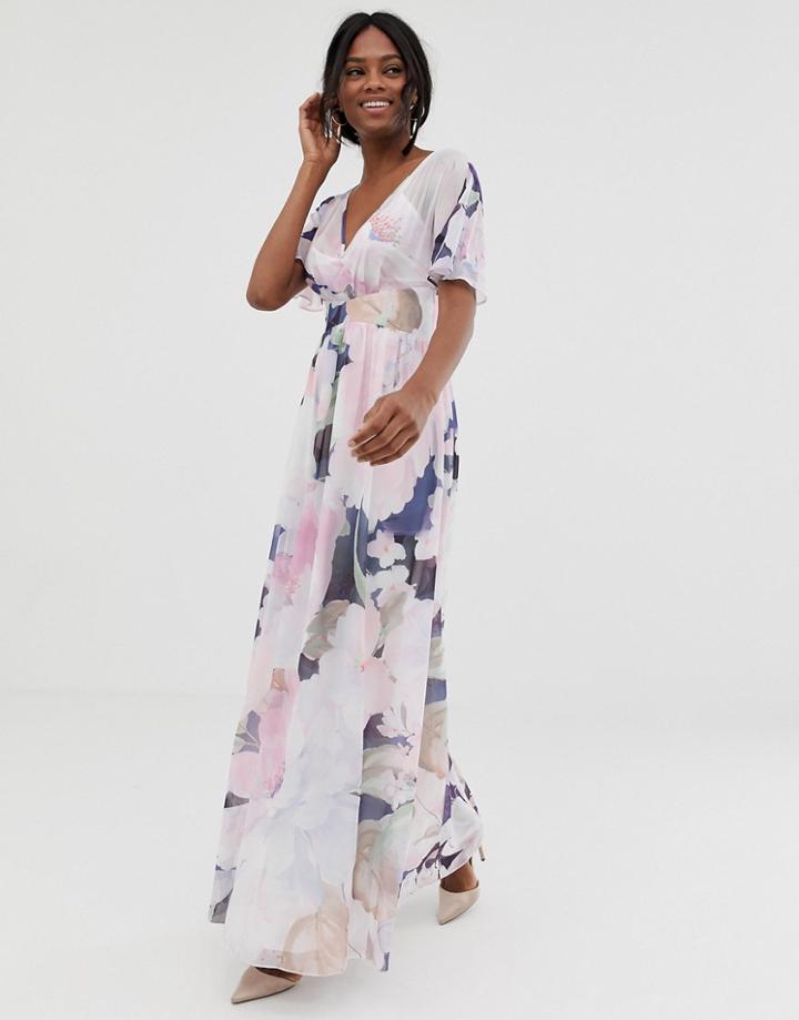 Little Mistress Kimono Sleeve Printed Maxi Dress - Multi