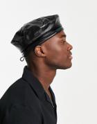 Svnx Pu Leather Look Beret In Black