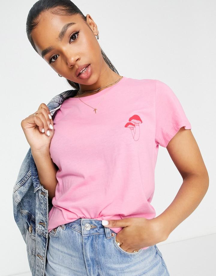 Monki Organic Cotton Mushroom T-shirt In Pink