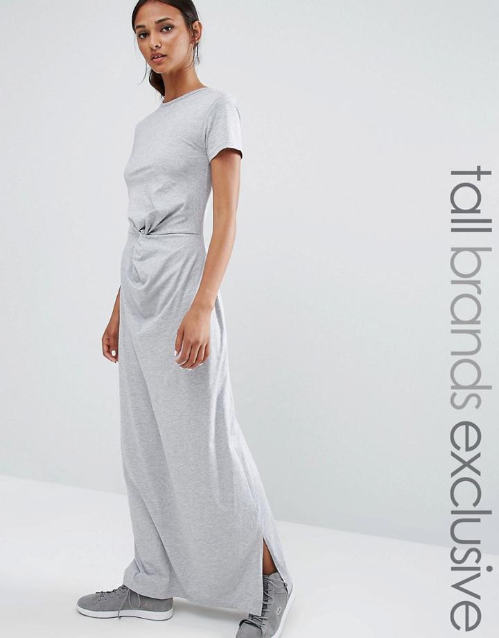 Daisy Street Tall Knot Front Jersey Maxi Dress - Gray