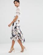 Asos Midi Skirt With Splices In Oversized Floral Print - Multi