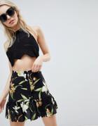 Asos Design Tropical Print Frill Hem Mini Skirt Two-piece-multi