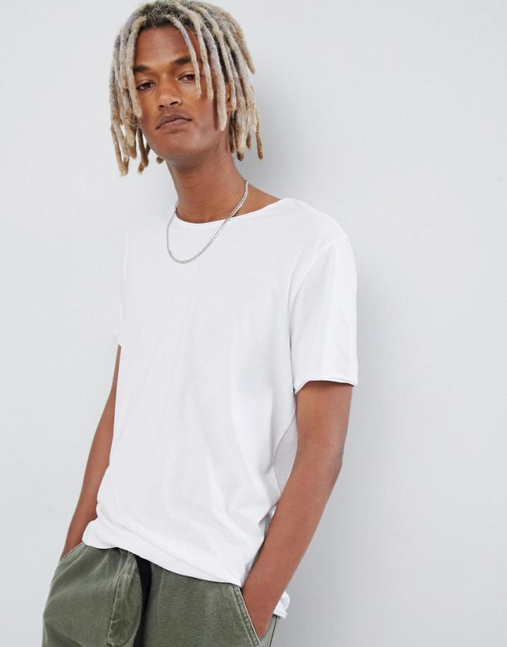 Weekday Dark Raw Edge T-shirt In White - White