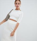Fashion Union Petite Knitted Top In Rib Two-piece - Cream