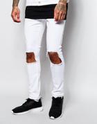 Jaded London Super Skinny Jeans With Frayed Knee Rips - White