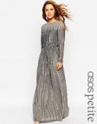 Asos Petite Linear Sequin Long Sleeve Maxi Dress - Gray