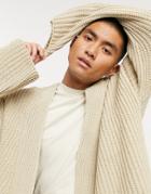 Asos Design Fisherman Rib Edge To Edge Cardigan In Oatmeal-neutral
