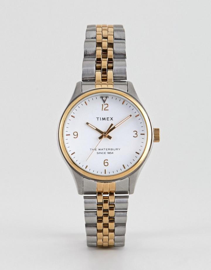 Timex Waterbury Bracelet Watch In Mixed Metal - Silver