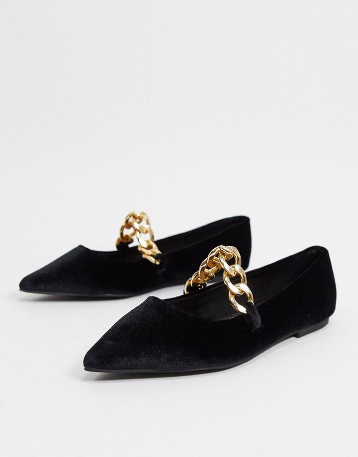Asos Design Lise Pointed Chain Ballet Flats In Black Velvet