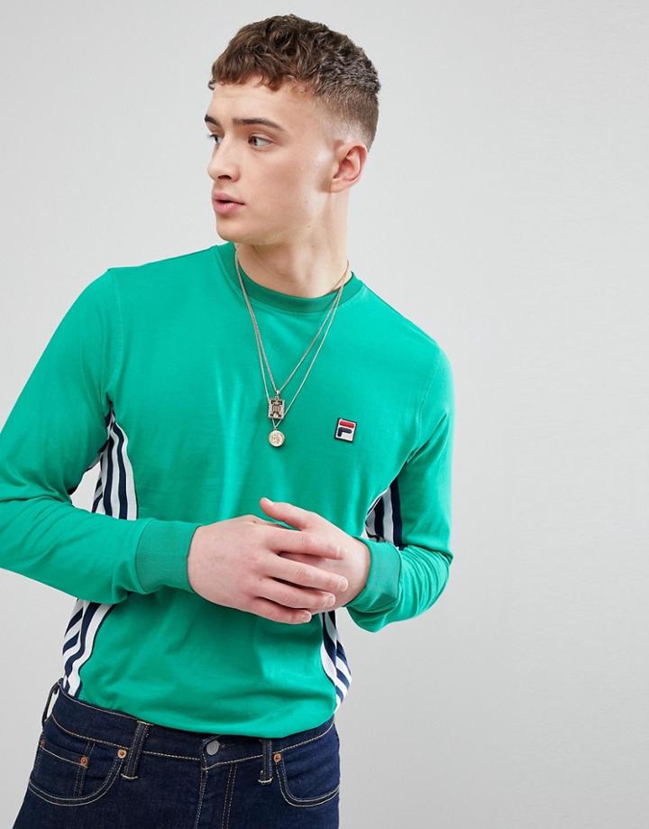 Fila Vintage Long Sleeve T-shirt With Stripe Panel In Green - Green