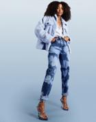 Asos Design Cotton Blend 'slouchy' Mom Jean In Midwash With Paint Splatter - Mblue-blues