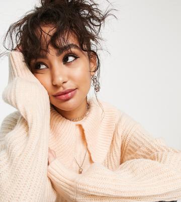Violet Romance Petite Oversized Collar Detail Sweater In Peach-orange