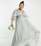 Asos Design Curve Bridesmaid Ruched Bodice Drape Maxi Dress With Wrap Waist And Flutter Sleeve-green