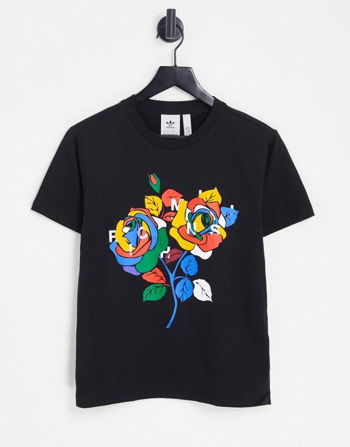 Adidas Originals X Rich Mnisi Floral Print T-shirt In Black