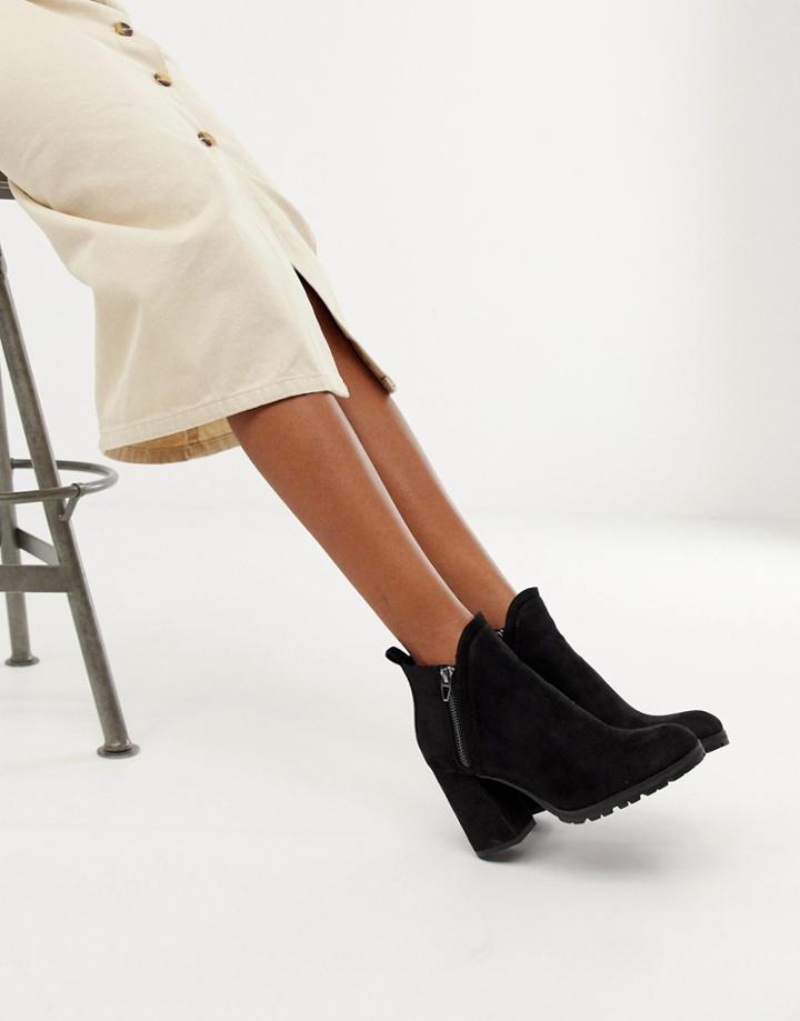 Bershka Zip Detail Heeled Boot - Black
