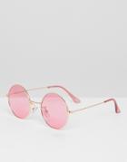 Jeepers Peepers Round Sunglasses In Pink Tinted Lens - Pink
