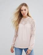 B.young Lace Insert Blouse - Pink
