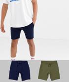 Asos Design Jersey Skinny Shorts 2 Pack Navy/khaki-multi