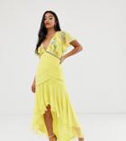Asos Design Petite Midi Dress With Lace Trim And Embroidery - Orange