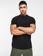 Asos Design Pique T-shirt In Black