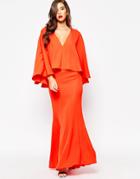 Jarlo Makena Plunge Front Maxi Dress With Exaggerated Frill - Red