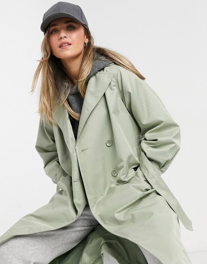 Threadbare Louisa Trench Coat In Sage Green