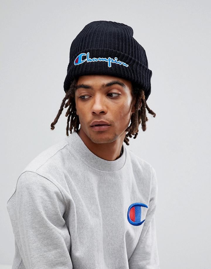 Champion Beanie With Script Logo In Black - Black