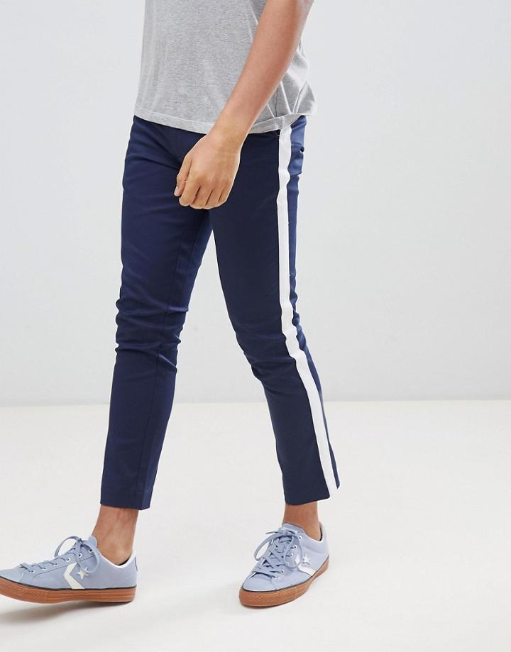 Boohooman Tapered Chinos With Side Panel Detail In Navy - Navy