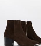 Asos Design Wide Fit Heeled Chelsea Boots With Pointed Toe In Brown Suede With Metal Toe Cap