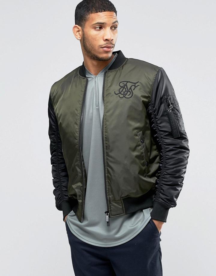 Siksilk Bomber Jacket With Contrast Sleeves - Green