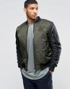 Siksilk Bomber Jacket With Contrast Sleeves - Green