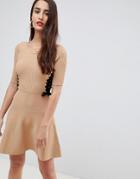 Asos Design Skater Dress In Structured Knit-stone